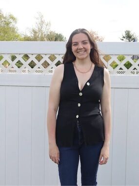 Lily Black Ribbed Button-Front Tank
